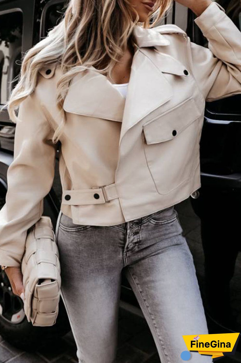 Fashion Street Solid Split Joint Turndown Collar Outerwear