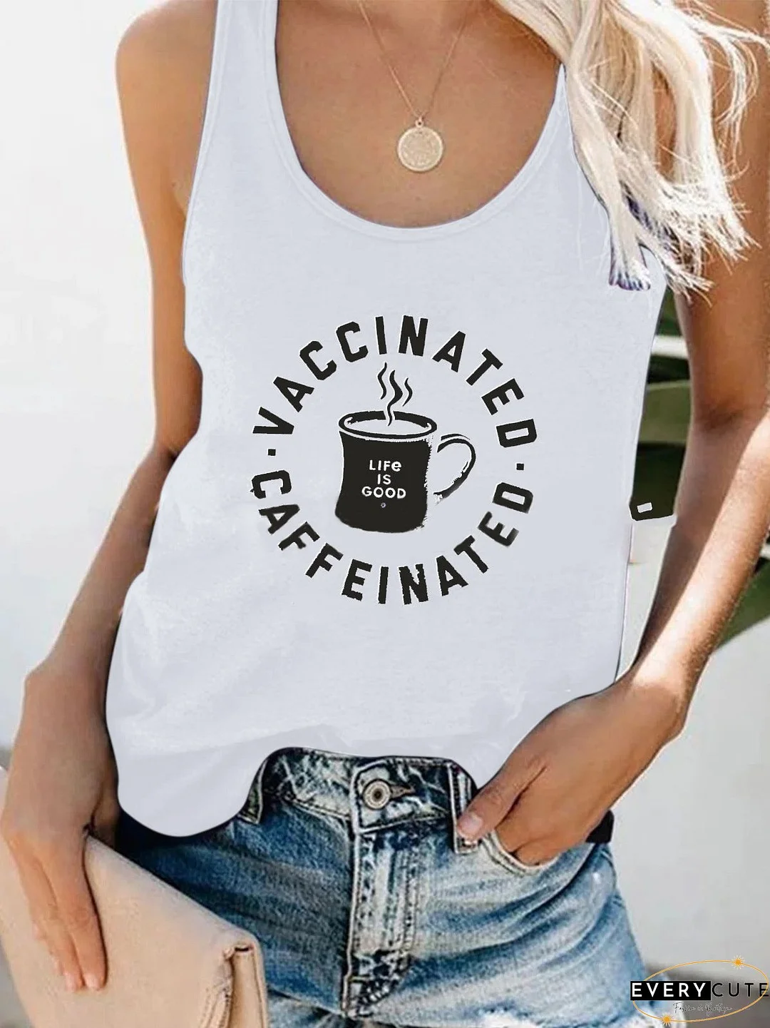 Crew Neck Letter Print Vest