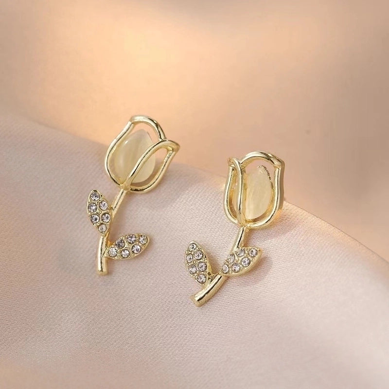 3 Pieces Sweet Heart Shape Rose Flower Inlay Imitation Pearl Alloy Rhinestones Earrings