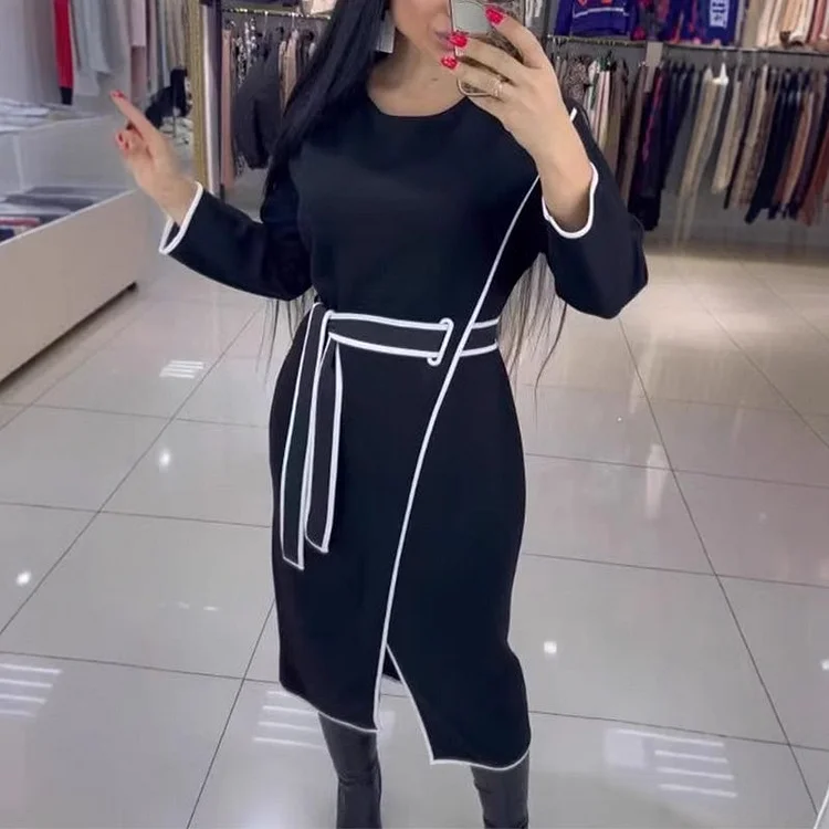 💕What should I wear tomorrow?💕Women's Fashion Waistline Long Sleeve Dress