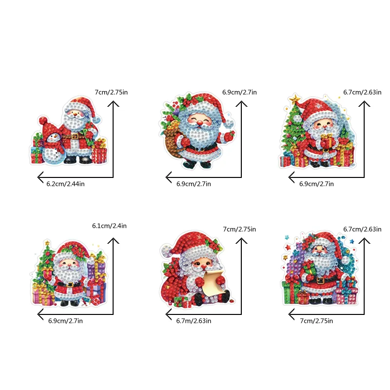 6PCS 2D Flat Xmas DIY Crystal Refrigerator Magnet for Home Decor (Santa Claus)