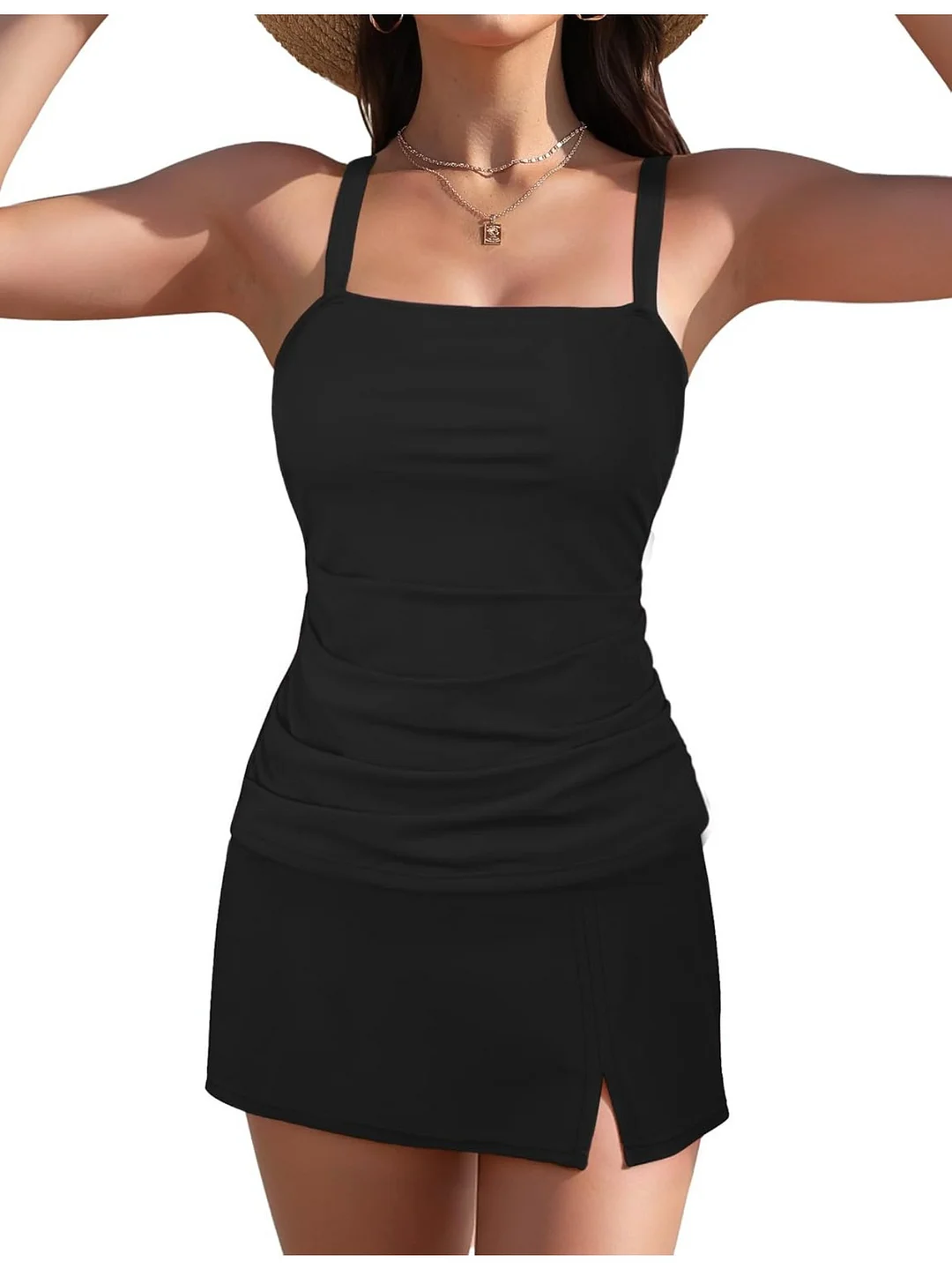Two Piece Tankini Sets | Women's Vintage Tummy Control Swimsuit, Trendy Side Split Bathing Suit, Push Up SwimDress | IFYHOME
