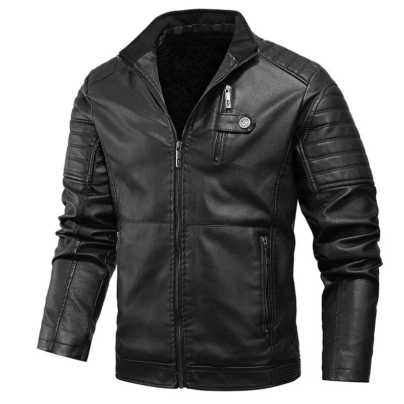 Men's Motorcycle Jacket Thickened Windproof Motorcycle Leather Jacket High Quality Casual Fashion Tight Winter Pu Jacket