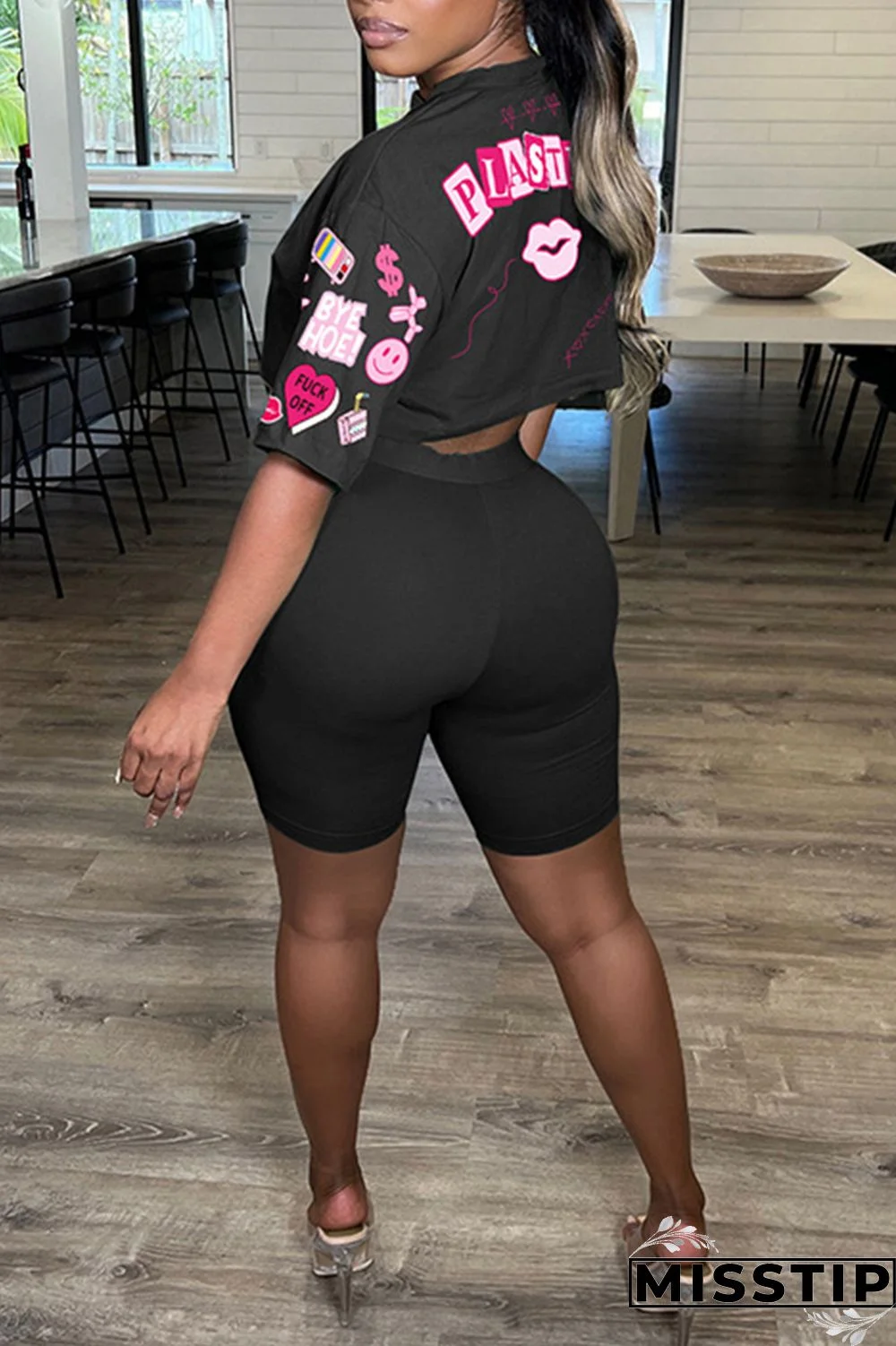 White Casual Print Basic O Neck Half Sleeve Two Pieces