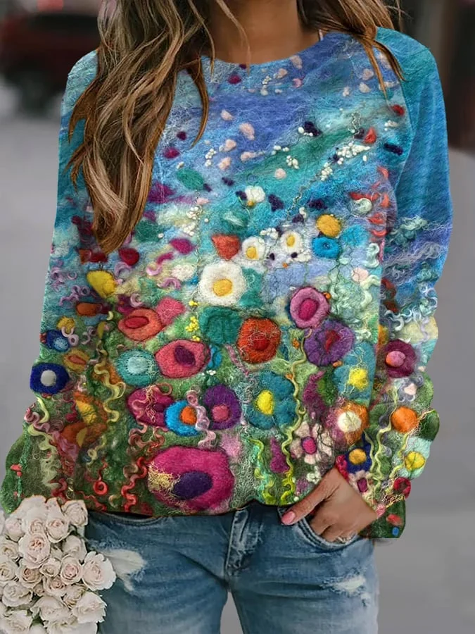 Women'S Casual Floral Print Sweatshirt