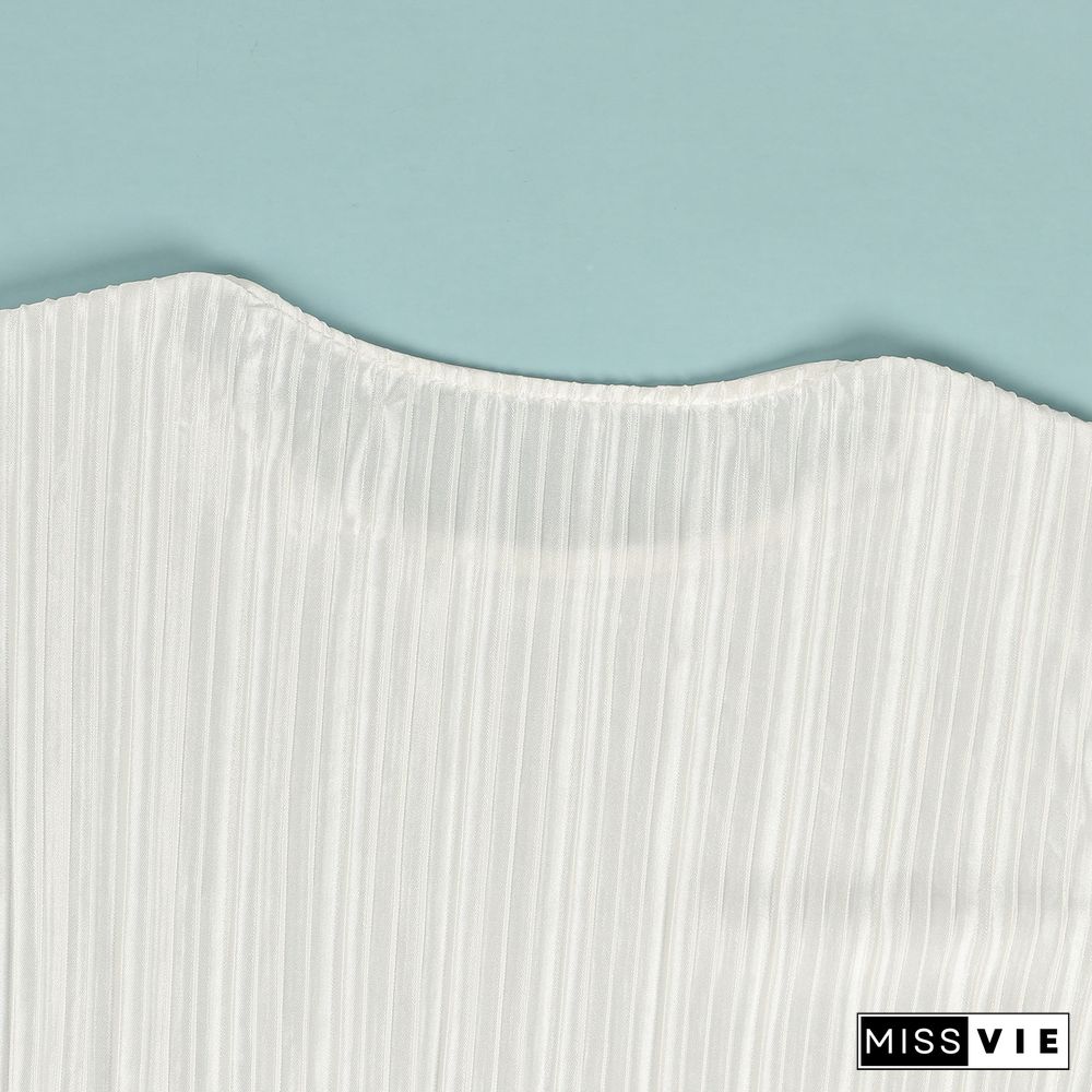 Pleated Loose Blouse Crop Top Wide Leg Pants Outfits