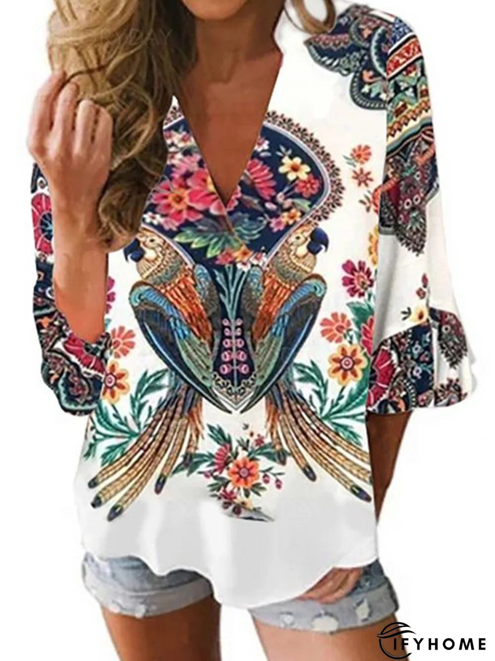 Printed Cotton-Blend Short Sleeve Casual Tops | IFYHOME