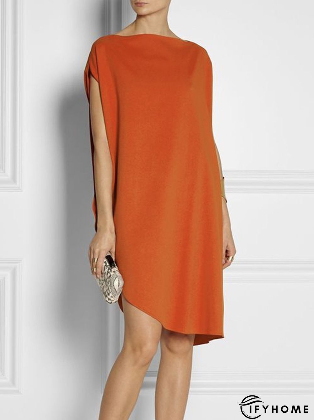 Simple Loosen Solid Cap Sleeve Knee Dress | IFYHOME