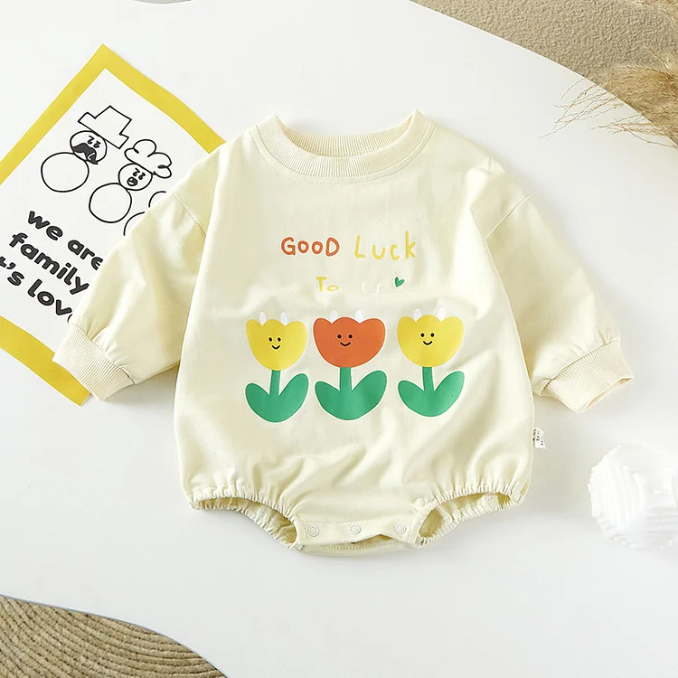 Baby Girl Floral and Letter Graphics Long Sleeve Bodysuit