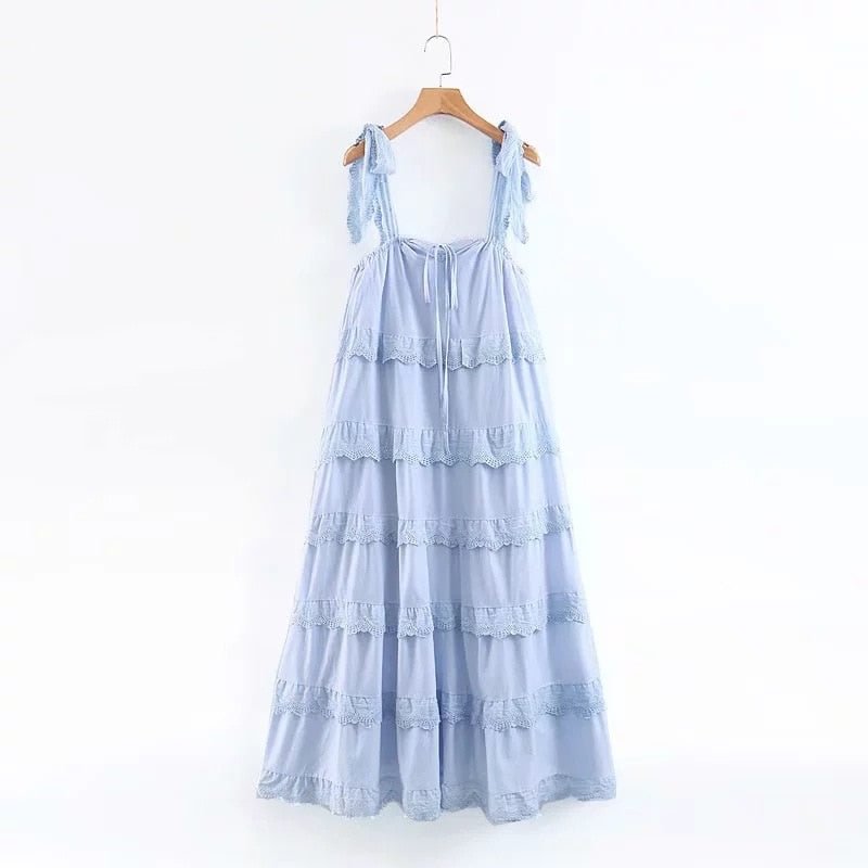 Summer Women's Ruffle Maxi Dress 2021 Retro Ruffles Sleeveless Solid Cake Pleated Dress Pendulum Vacation Loose Strapless Dress