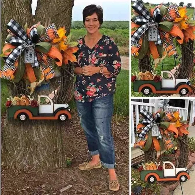 Pumpkin Car Wreath Autumn Harvest Thanksgiving Fall Garland, for Indoor Outdoor Home Car Holiday Halloween Decoration