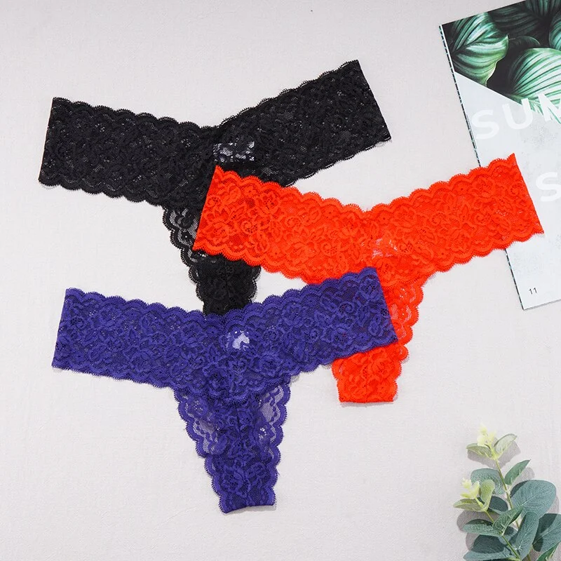 Billionm Woman Lace Thong Low-Rise G String Sexy Briefs Female Lingerie Transparent T-back Solid Color Underwear Ladies Tangas