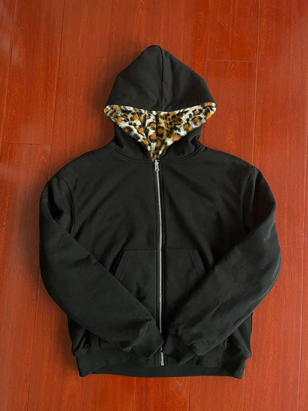 Athvotar Athvotar Autumn And Winter New Hooded Jacket Two-Sided Pattern Retro Leopard Zipper Hoodie Loose Personality Top