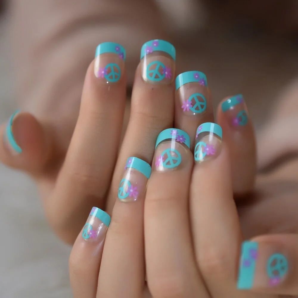 Kids Nail Art Tips Purple Pink Leopard Pattern Girl False Nails Small Size Student's Gift-Nail Inspo