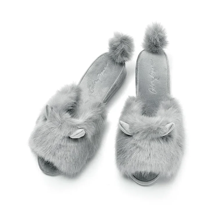 Grey/Pink Cute Fluffy Bunny Slippers SP1812078