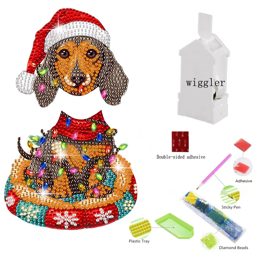 DIY Xmas Dachshund Acrylic Shaking Head Desktop Diamond Painting Art Kits for Kids