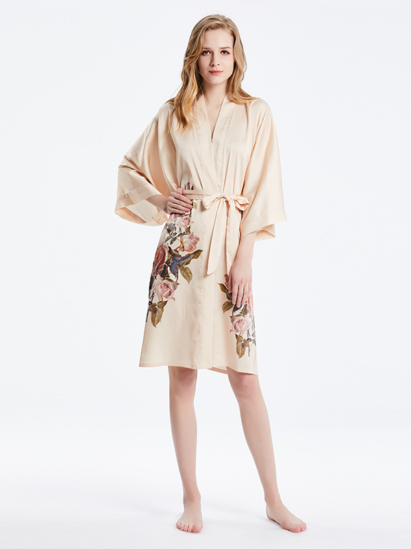 19 MOMME Kimono en soie imprimé rose - grande taille -Soie Plus