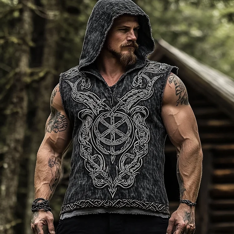 Men's Retro Viking Rune Hooded Vest