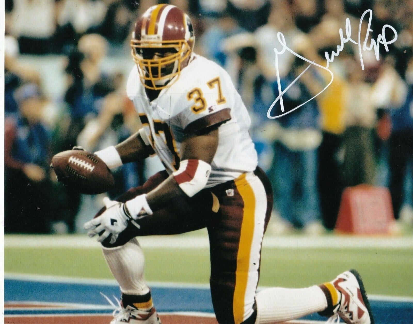 GERALD RIGGS WASHINGTON REDSKINS ACTION SIGNED 8x10 Photo Poster painting