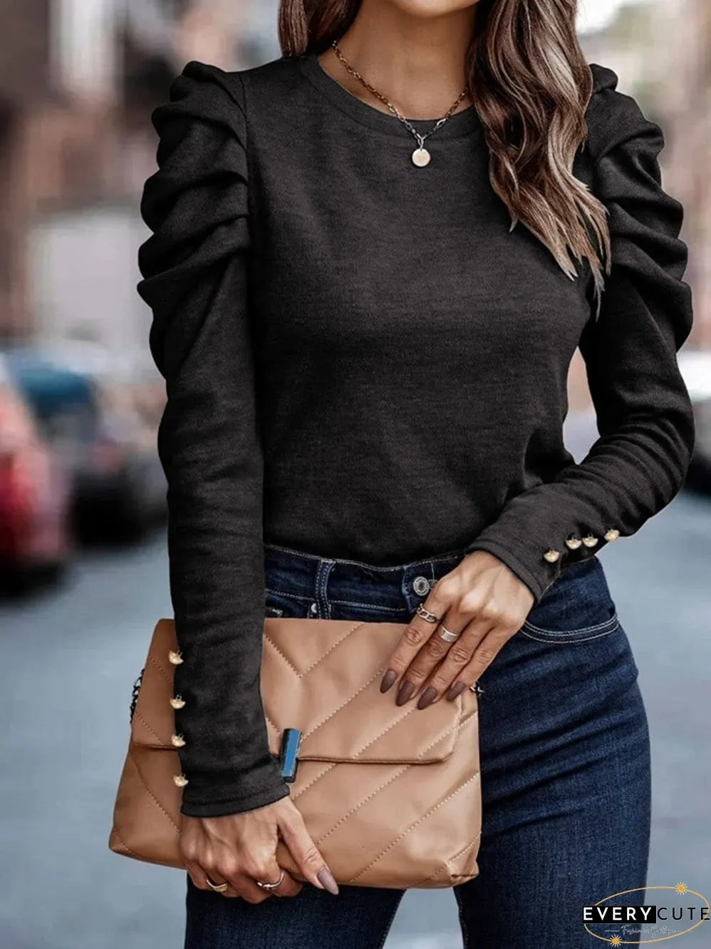 Chic Black Button Accent Sheath Top