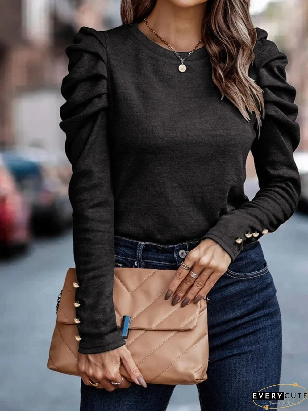 Chic Black Button Accent Sheath Top
