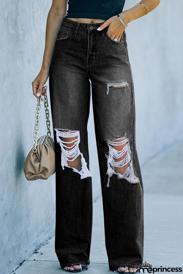 New Casual Jeans Wide Leg Pants with Holes