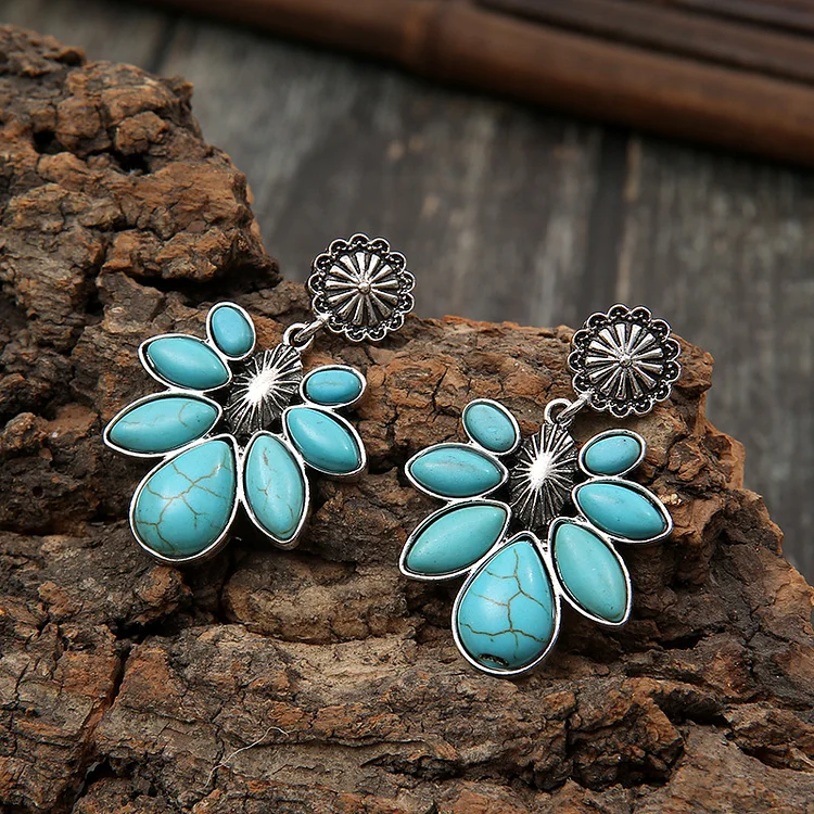 Boho Floral Drop Turquoise Earrings