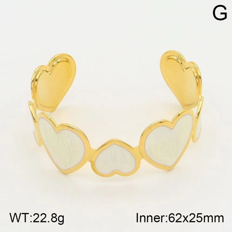Cute Sweet Heart Shape 304 Stainless Steel 18K Gold Plated Cuff Bracelets In Bulk