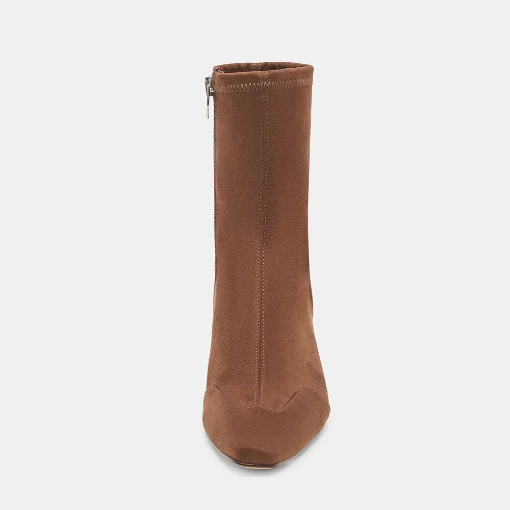 Women's Brown Vegan Suede Low Heeled Ankle Boots with Zipper