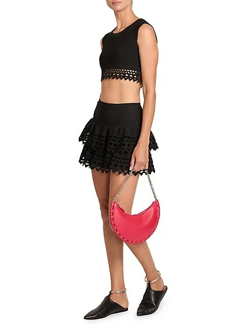 Ala&iuml;a Half Moon Leather Chain Shoulder Bag