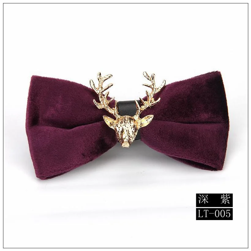 High end Fashion Men's Gold Velvet Bowtie Christmas Metal Elk Head Wedding Luxury Bow Ties Trendy Collar Jewelry Gifts for Men