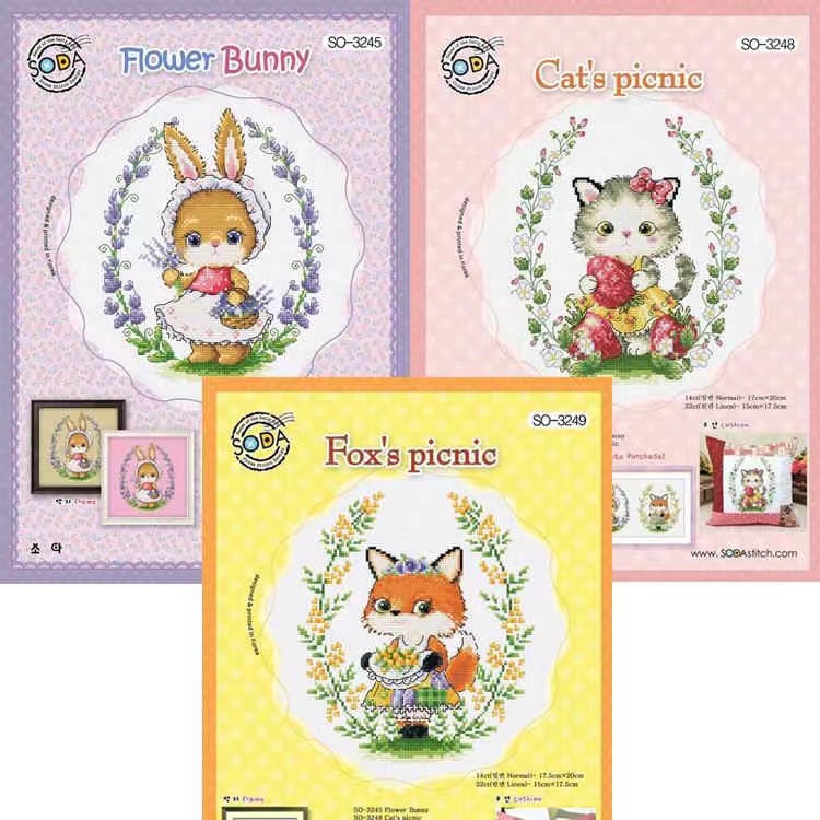 [ZZ2758-Soda Series-Flower Rabbit Cat Fox]  Painting Fairy Cross Stitch