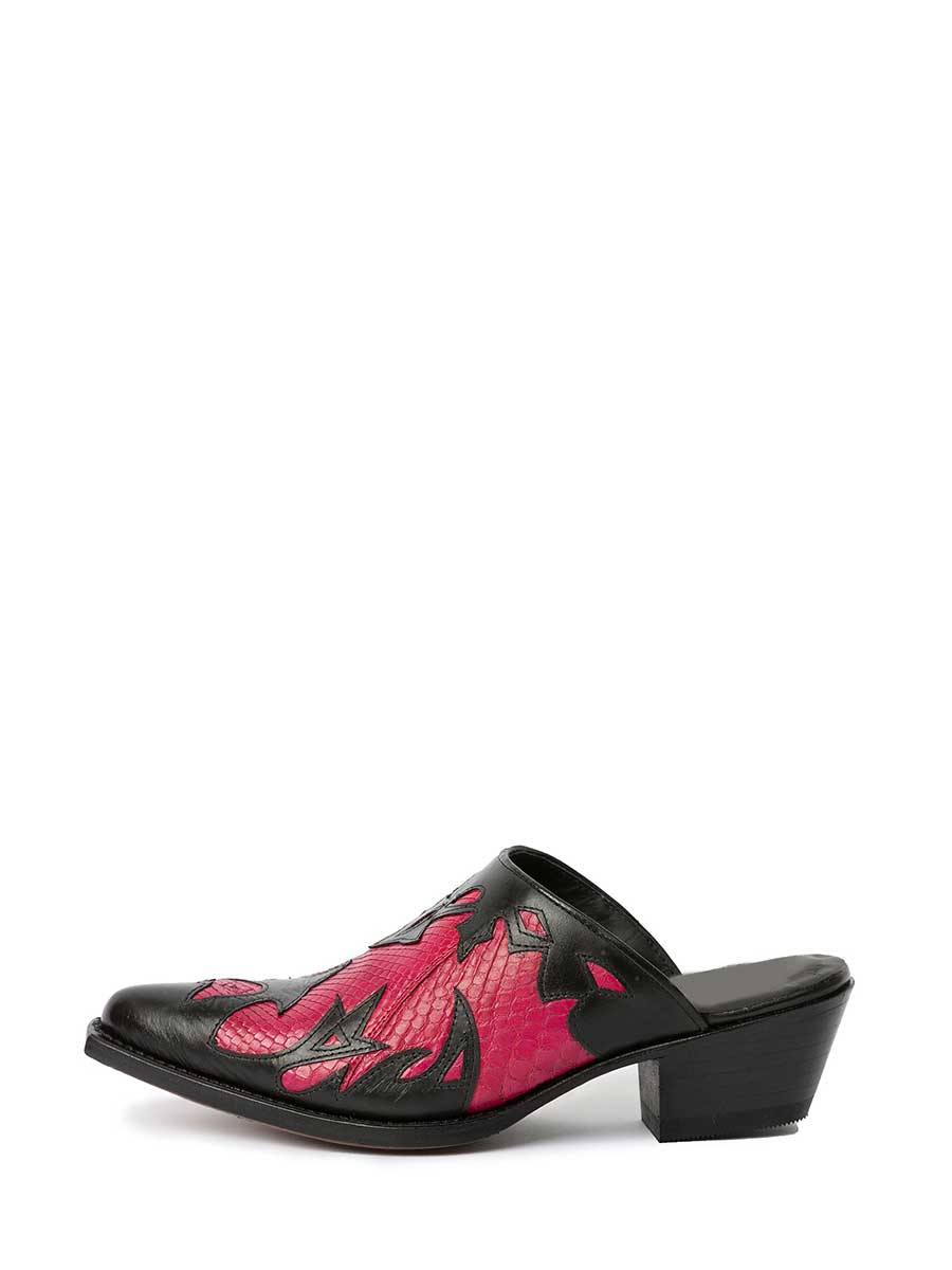 Black & Fuchsia Python Vegan Leather Closed Pointed Toe Slip-On Mules Nicepairs