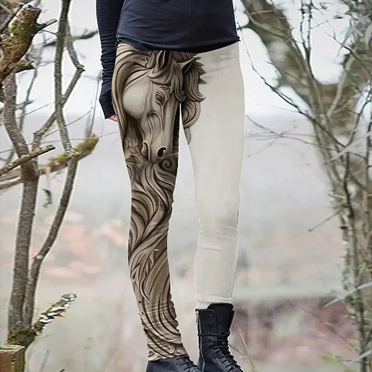 Wearshes Western Horse Print Casual Leggings
