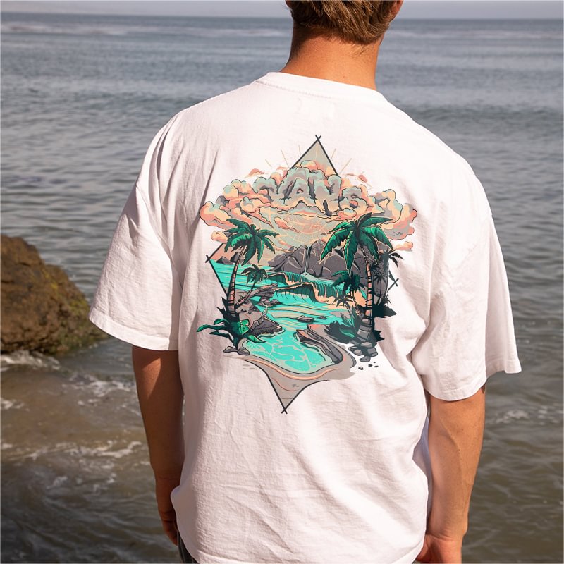 Landscape Drawing Casual Surfing T-shirt