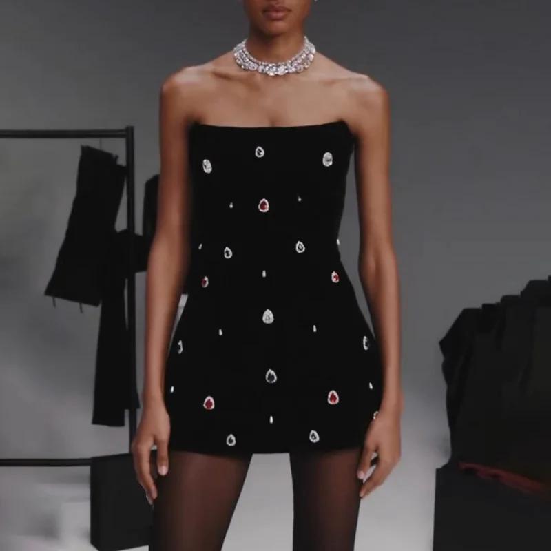 Brownm Design-Sensitive Dress Women 2025 Spring New Fashion Set High-End Feel Design Short Breast-Wearing Skirt Women