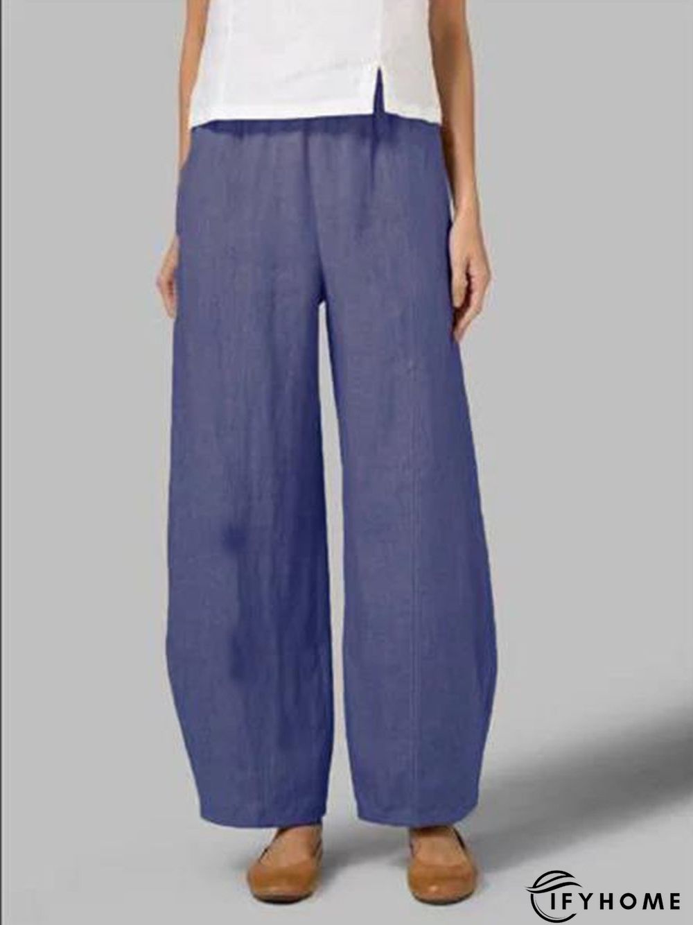 Linen Cotton Solid Color Elastic Waist Casual Loose Pants | IFYHOME