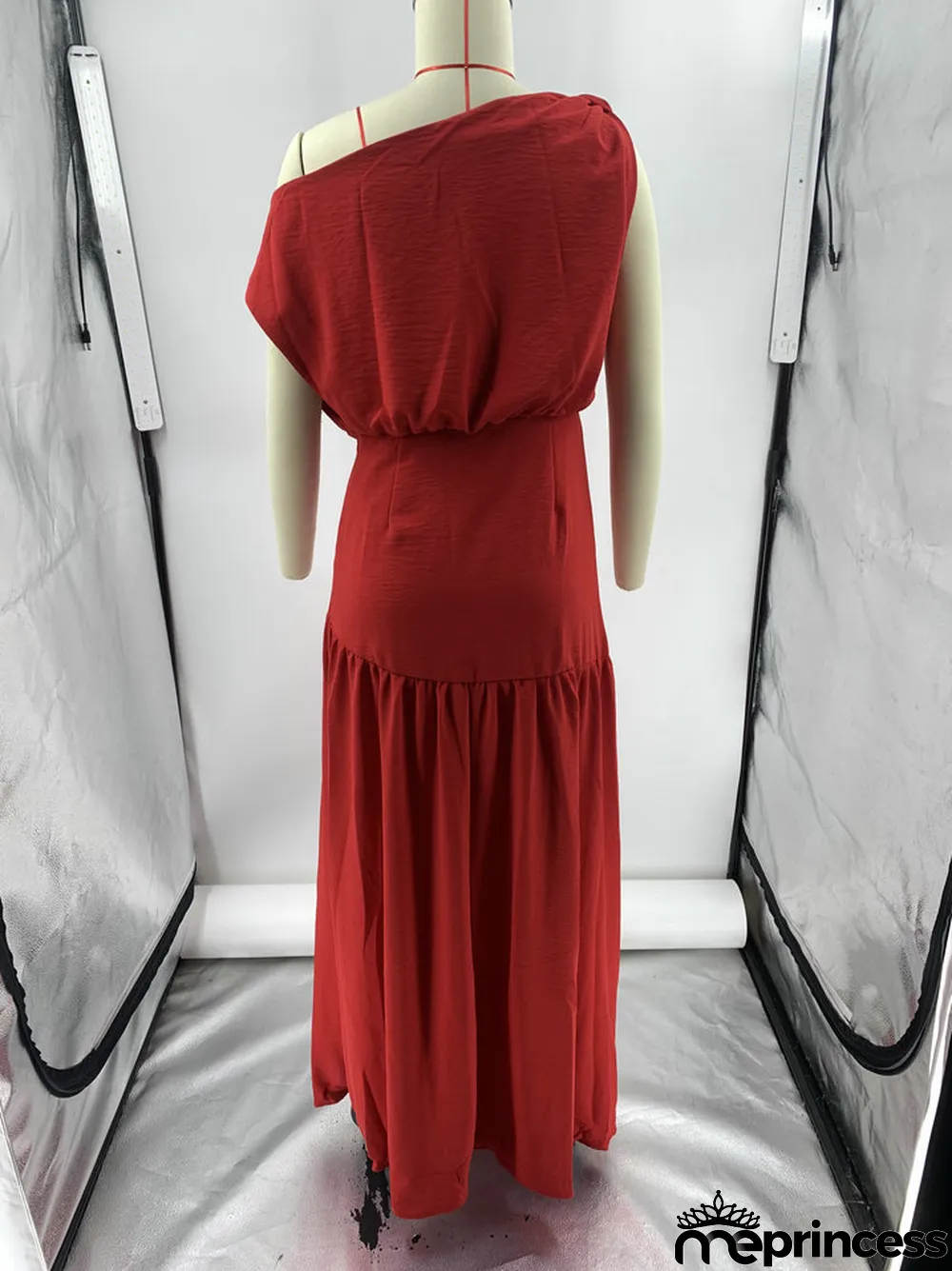 Solid Sexy Slash Shoulder Off-Shoulder Slim Waist Slit Gown Dress