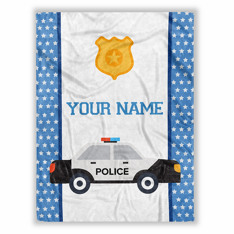 BlanketCute-Personalized Lovely Kid Policy Car Blanket with Your Kid's Name