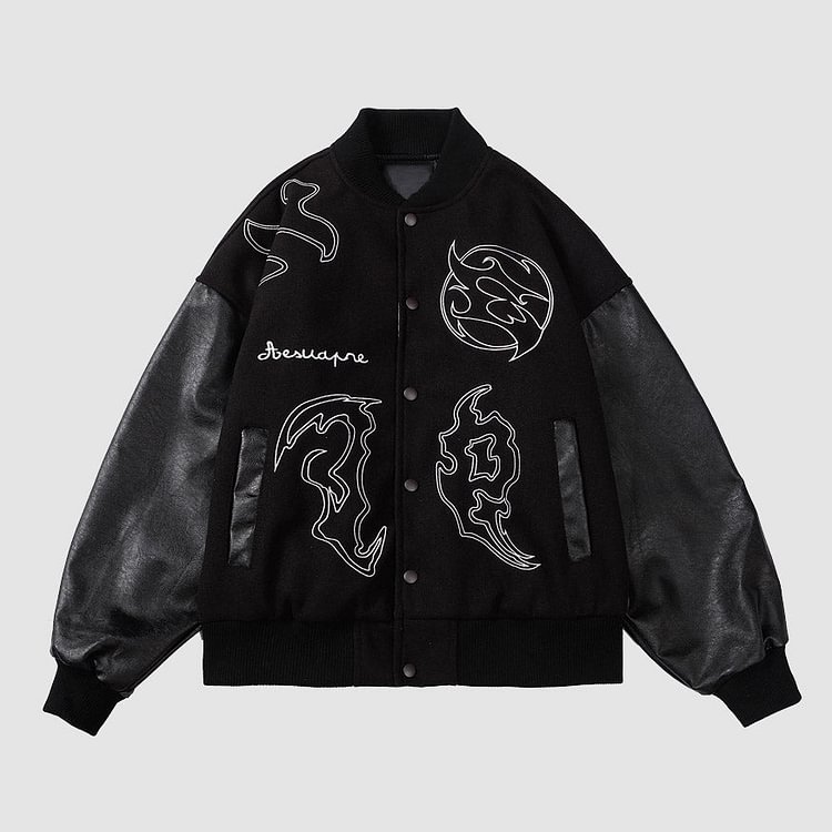 The Supermade Symbol Embroidery PU Leather Stitching Jacket -1133