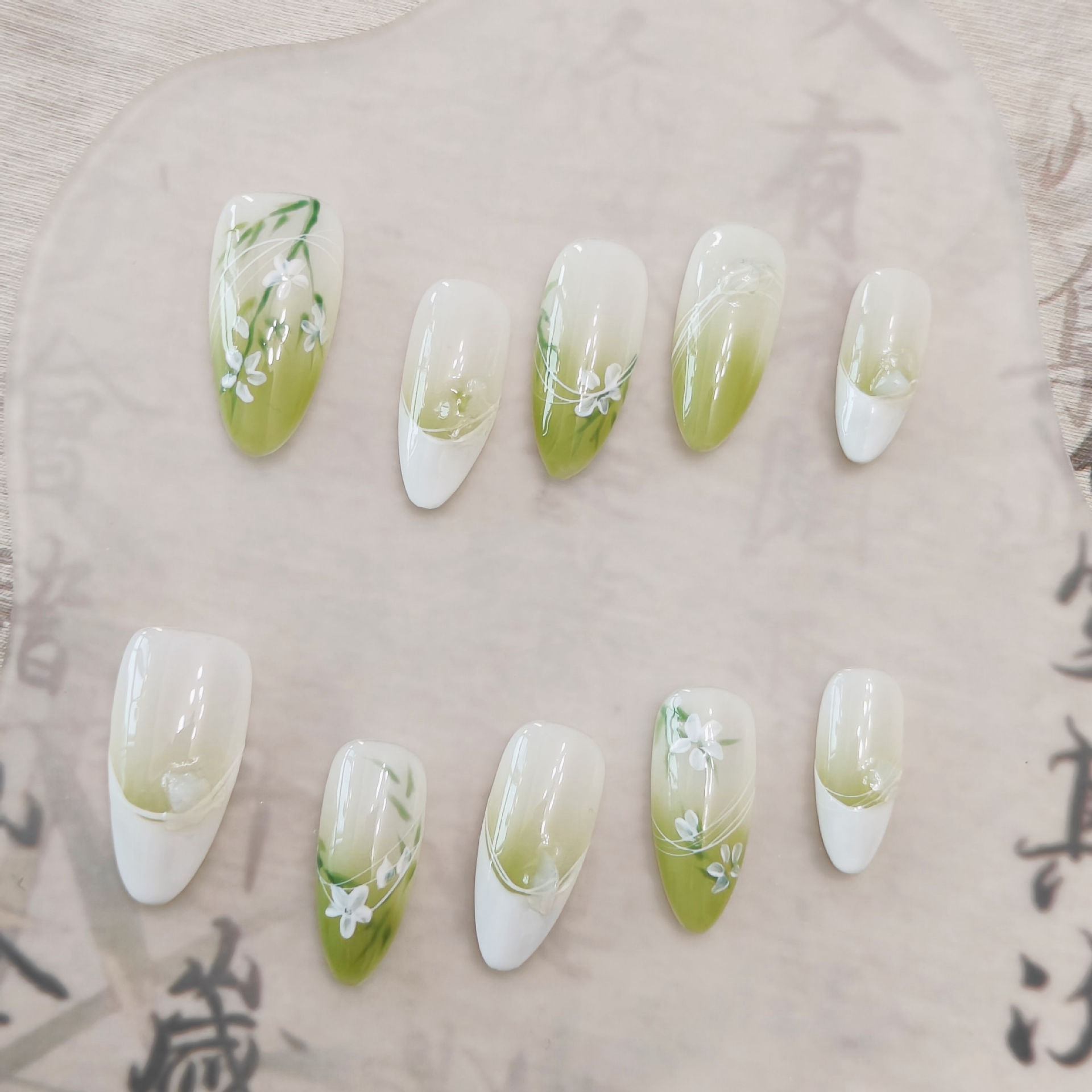 Hand-painted Modern Chinese Style Almond Nail Art