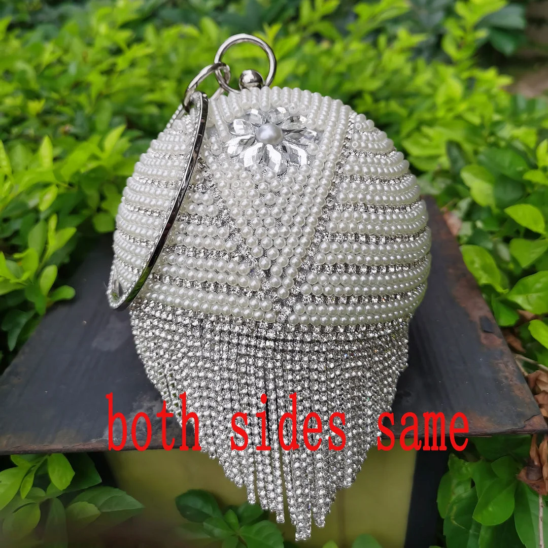 Bowling Design Pearl Clutch Bag circular ring Wristlets Bag Women Party Evening Bag Crystal tassels Ball Female wallet XQ-15