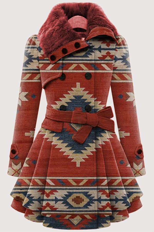Women's Ethnic Diamond Print Belted Jacket