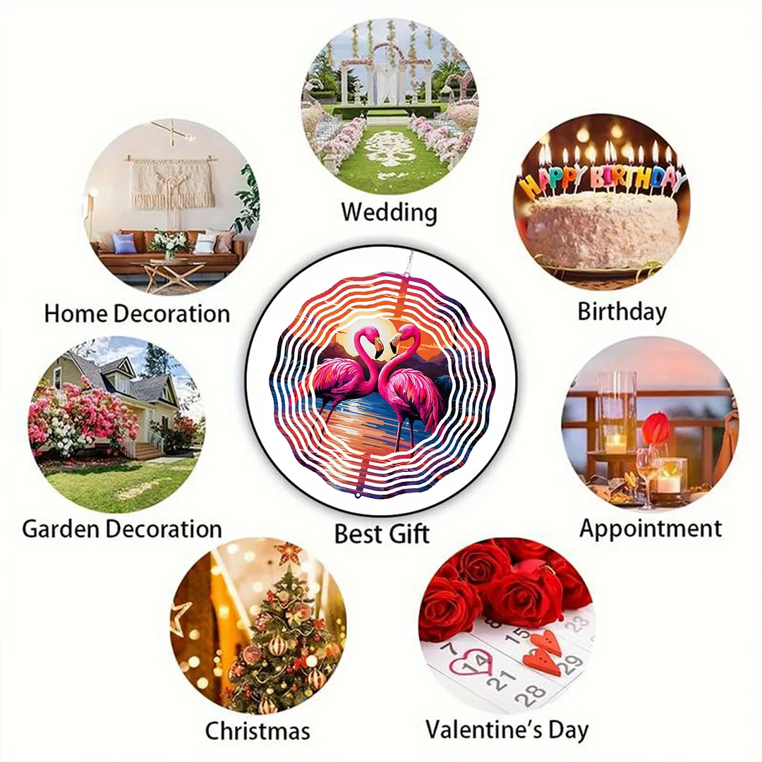 3D Hanging Wind Spinner 360 Degree Rotating 10-Inch Garden Wind Spinners Hanging Wind Catcher Art Gift for Home Garden Halloween Christmas (Flamingos)