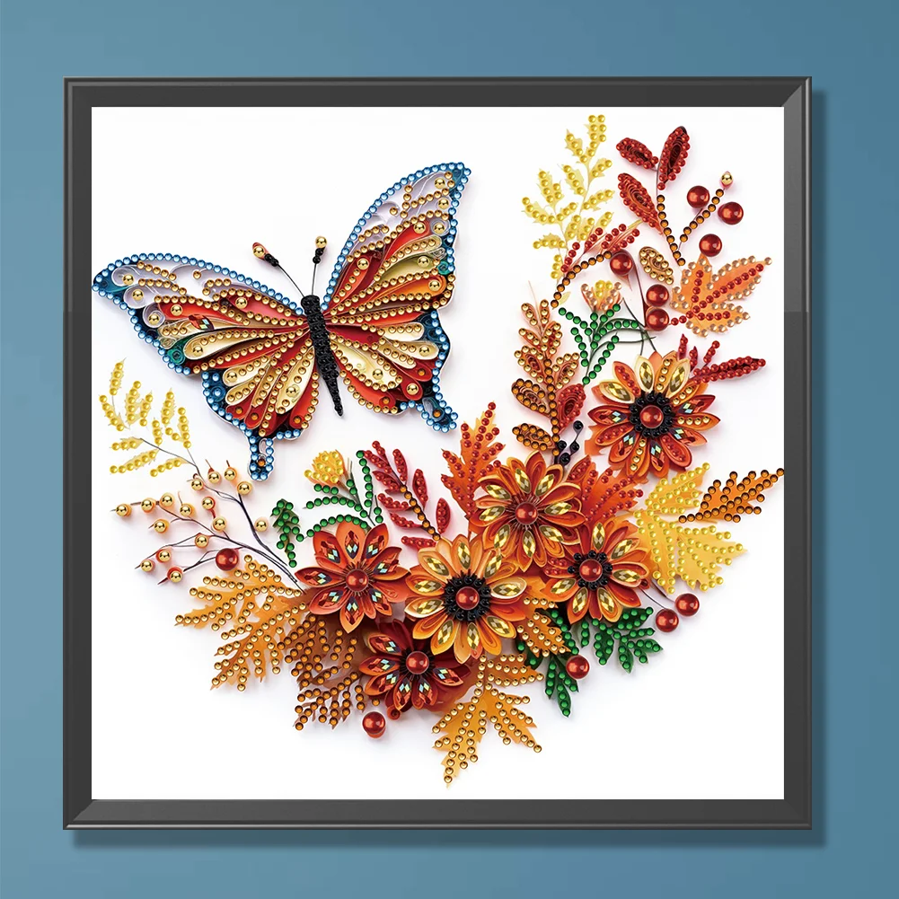 Diamond Painting - Partial Special Shaped Drill - Flower Butterfly(Canvas|30*30cm)