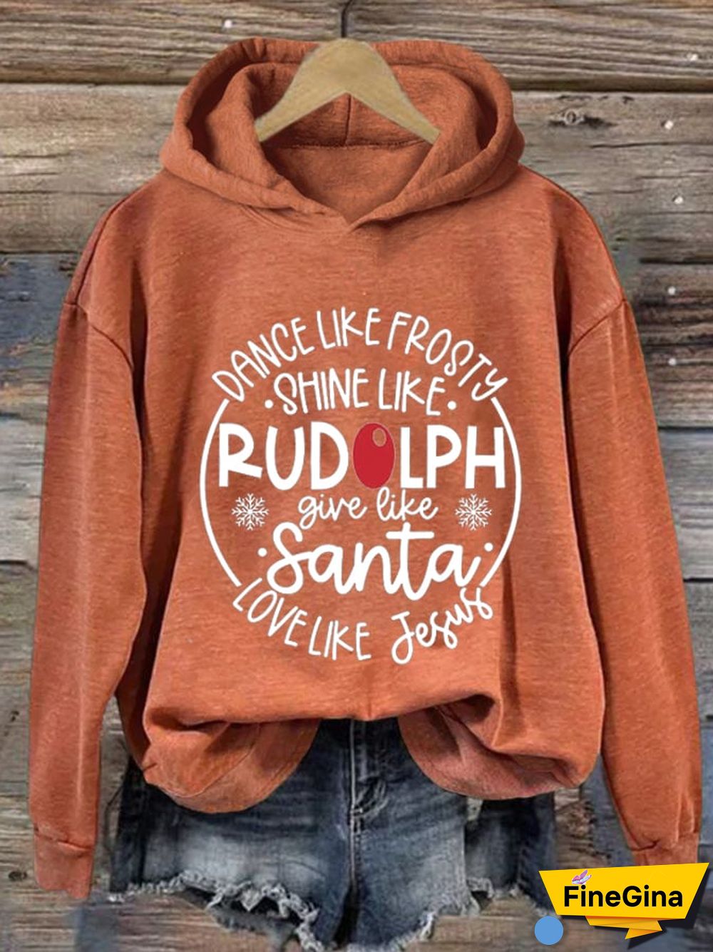 Women's Dance Like Frosty Shine Like Rudolph Give Like Santa Love Like Jesus Print Hoodie Long Sleeve Sweatshirt