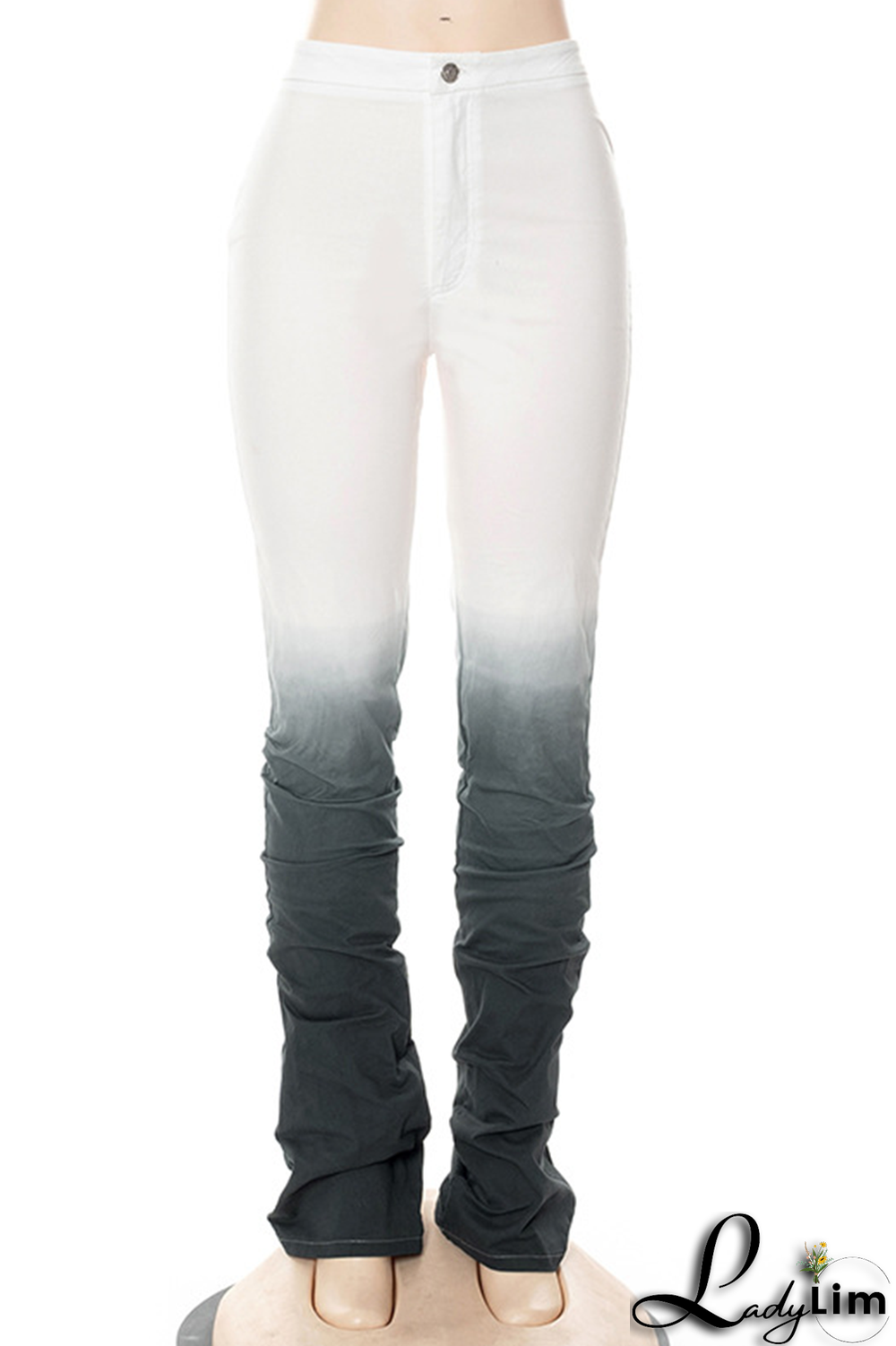 Black Casual Gradual Change Fold Straight Mid Waist Straight Full Print Bottoms