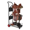 [US Local Warehouse] Rolling Horse Saddle Rack Cart with Storage Basket Saddle Pad Rack Stand 3 Tier Heavy Duty Horse Tack Organizer for Stable Storage Moving Transport Supplies