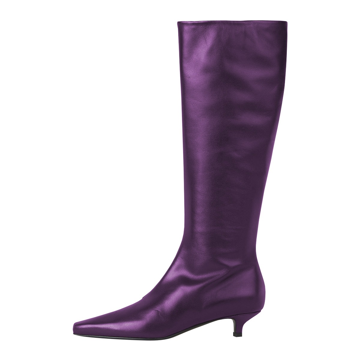 Chic Purple Vegan Leather Pointed Toe Kitten Heel Long Boots Nicepairs