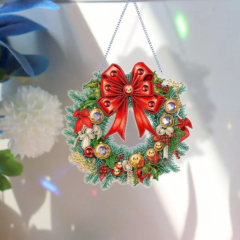 DIY Christmas Flower Wreath Acrylic Special Shaped Diamond Painting Wall Decor Wreath